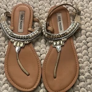 Steve Madden Beige and Silver Embellished Sandals